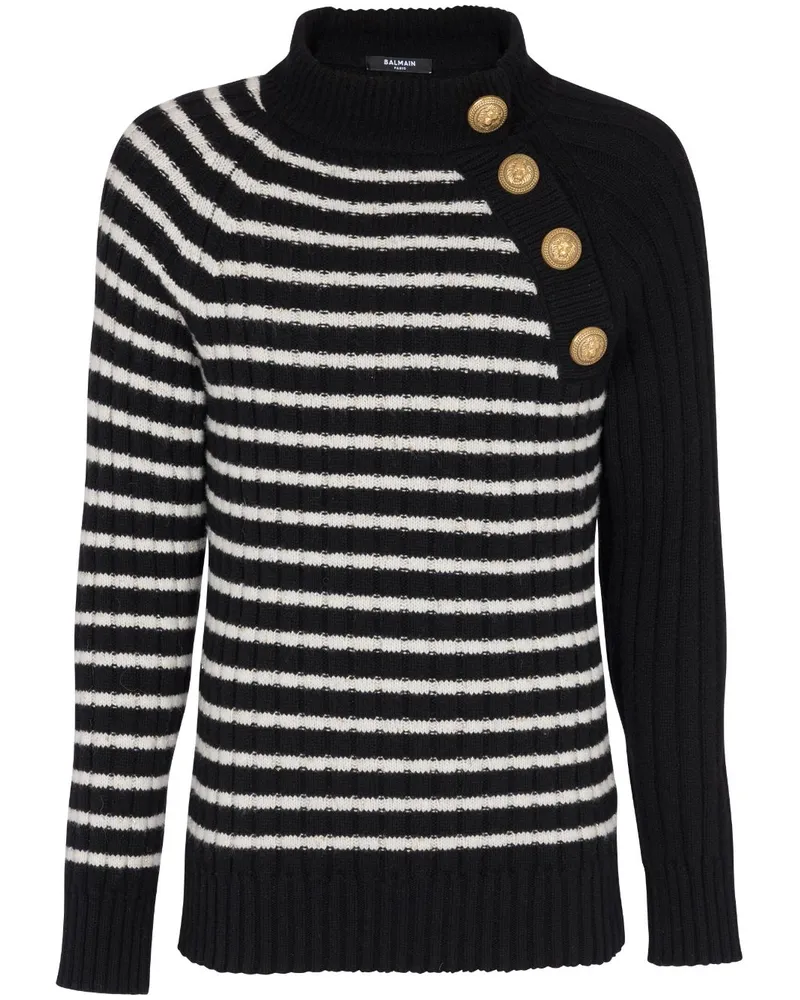 Balmain Gestreifter Pullover mit Knöpfen - Schwarz Schwarz