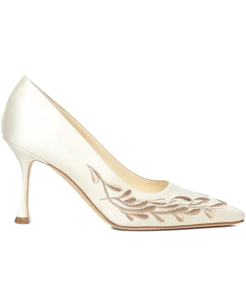 Manolo Blahnik Pumps mit Paisley-Stickerei - Weiß Weiß