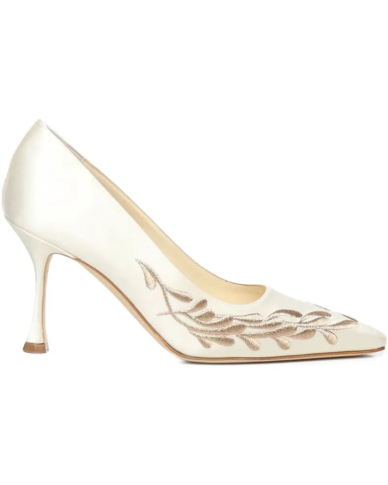 Manolo Blahnik Pumps mit Paisley-Stickerei - Weiß Weiß
