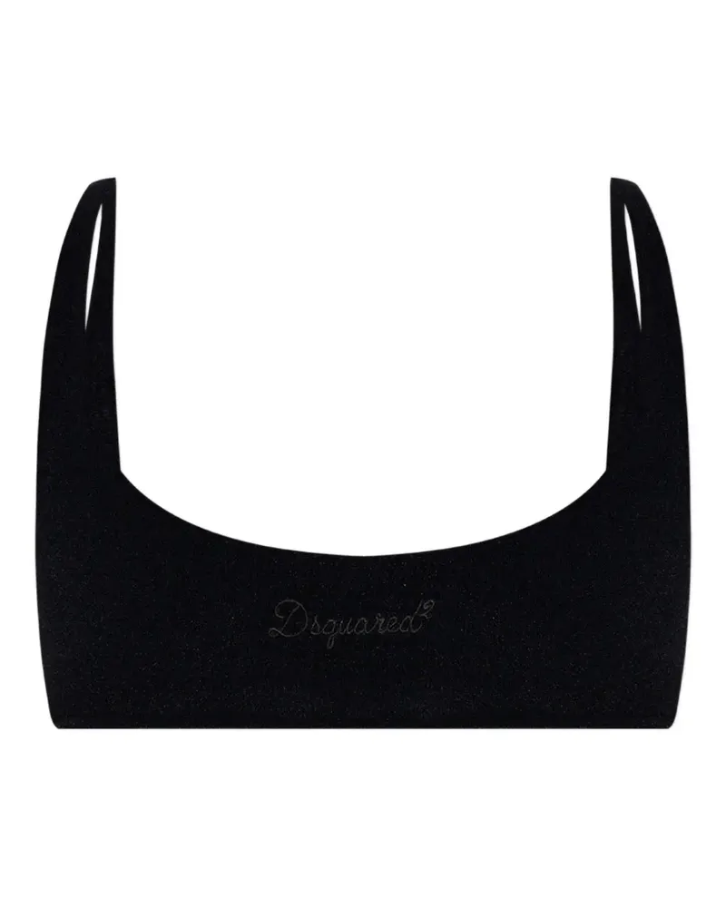 Dsquared2 logo-embroidered scoop-neck bikini top - Schwarz Schwarz