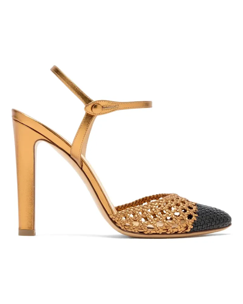 Francesco Russo Gewebte Pumps mit T-Riemen - Gold Gold