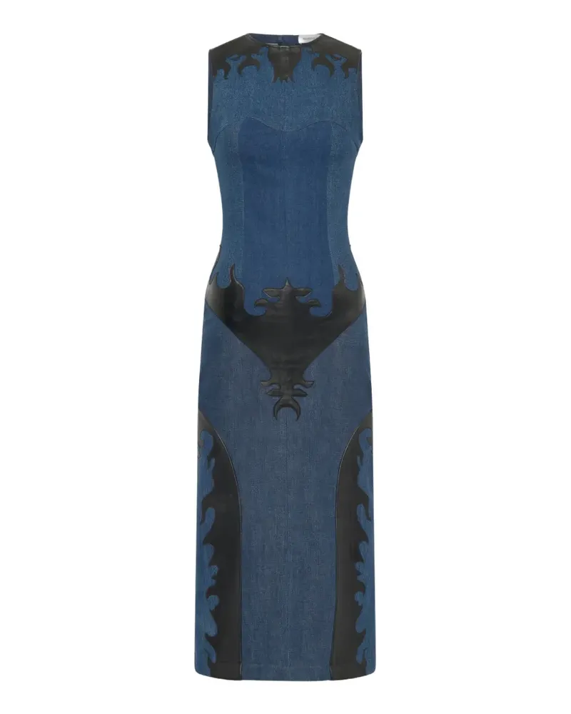 Marine Serre leather-patch denim midi dress - Blau Blau