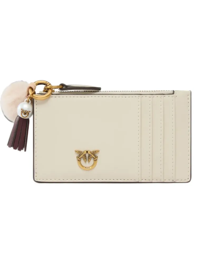 Pinko leather card holder with tassel and pompom - Nude Nude