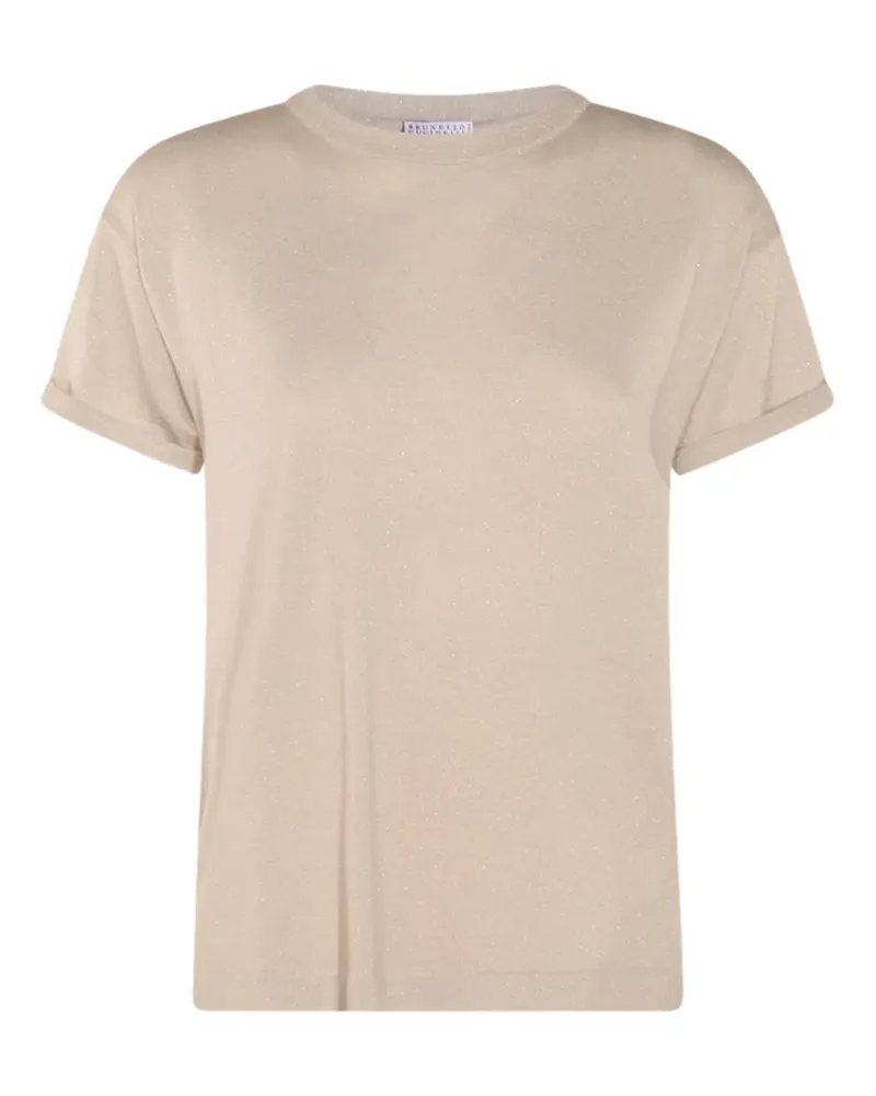 Brunello Cucinelli Kurzärmeliges Oberteil mit Glitter-Effekt - Nude Nude