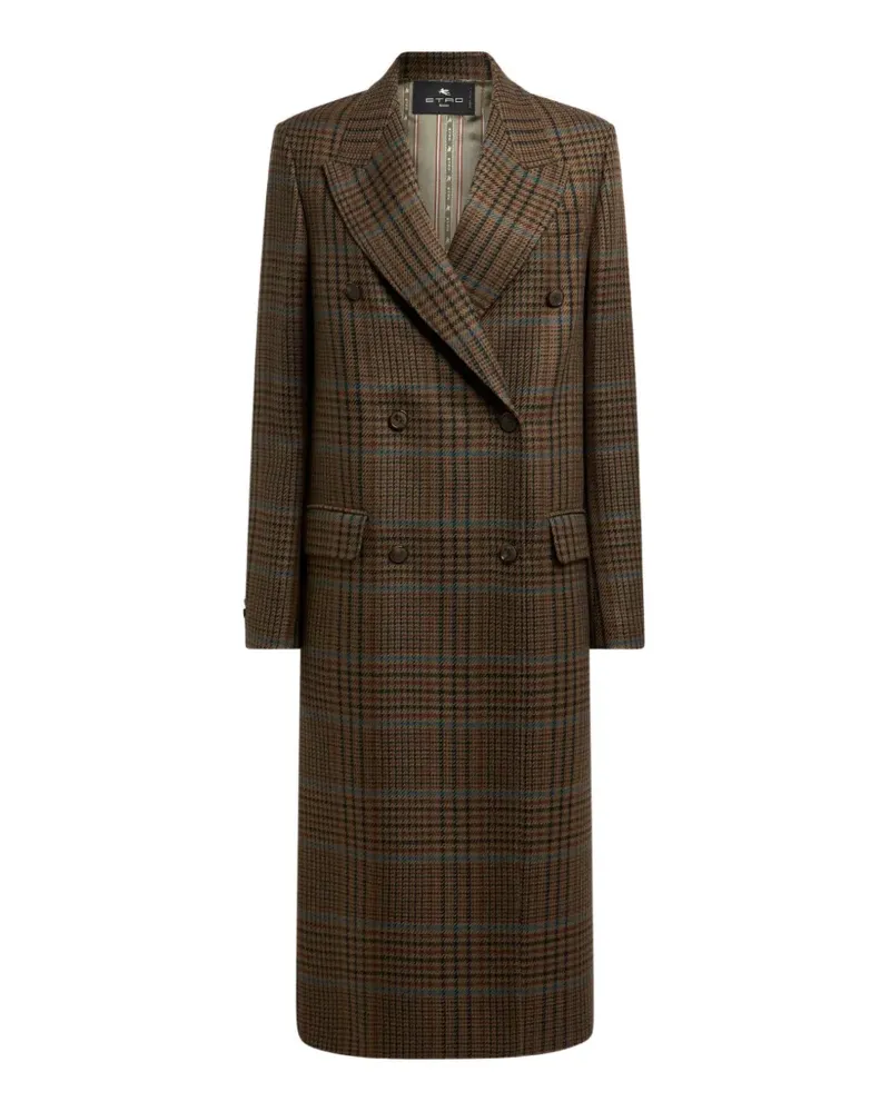 Etro Doppelreihiger Wollmantel mit Prince-of-Wales-Motiv - Braun Braun