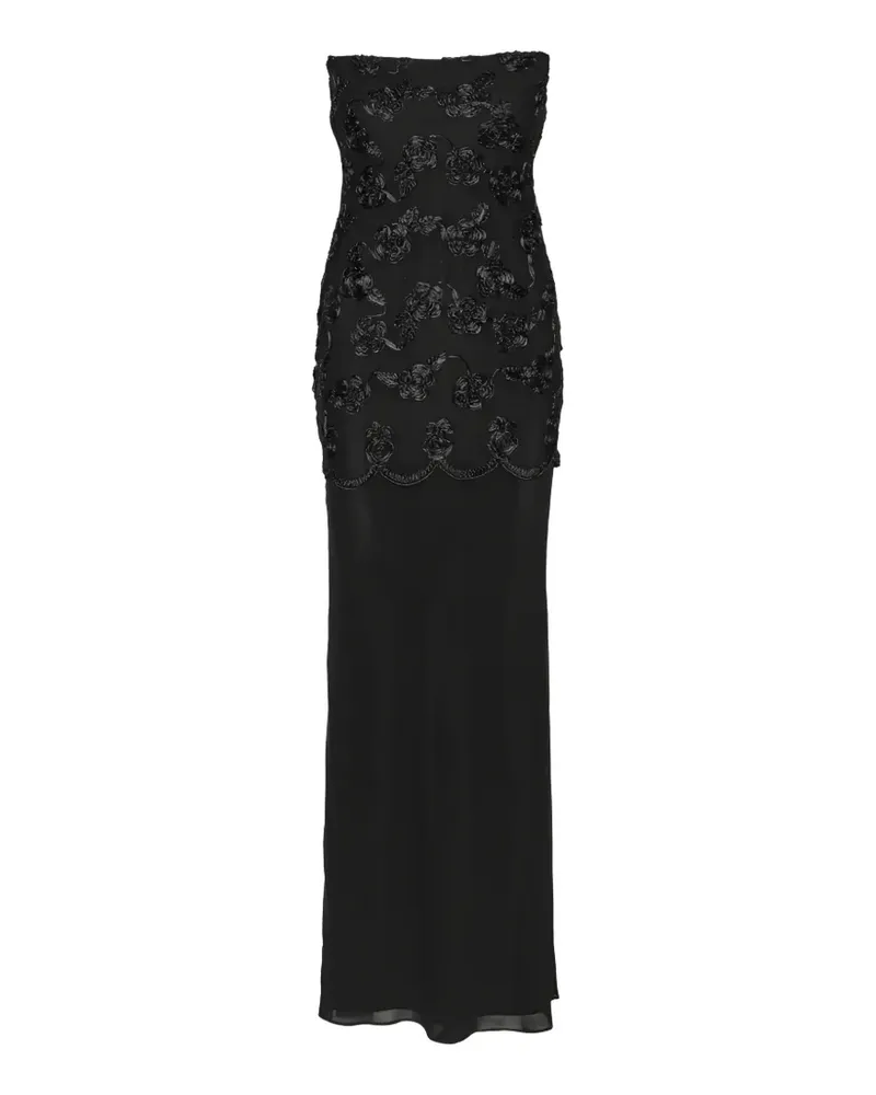 ROTATE Birger Christensen Ärmelloses Maxikleid aus Mesh in Schwarz Schwarz