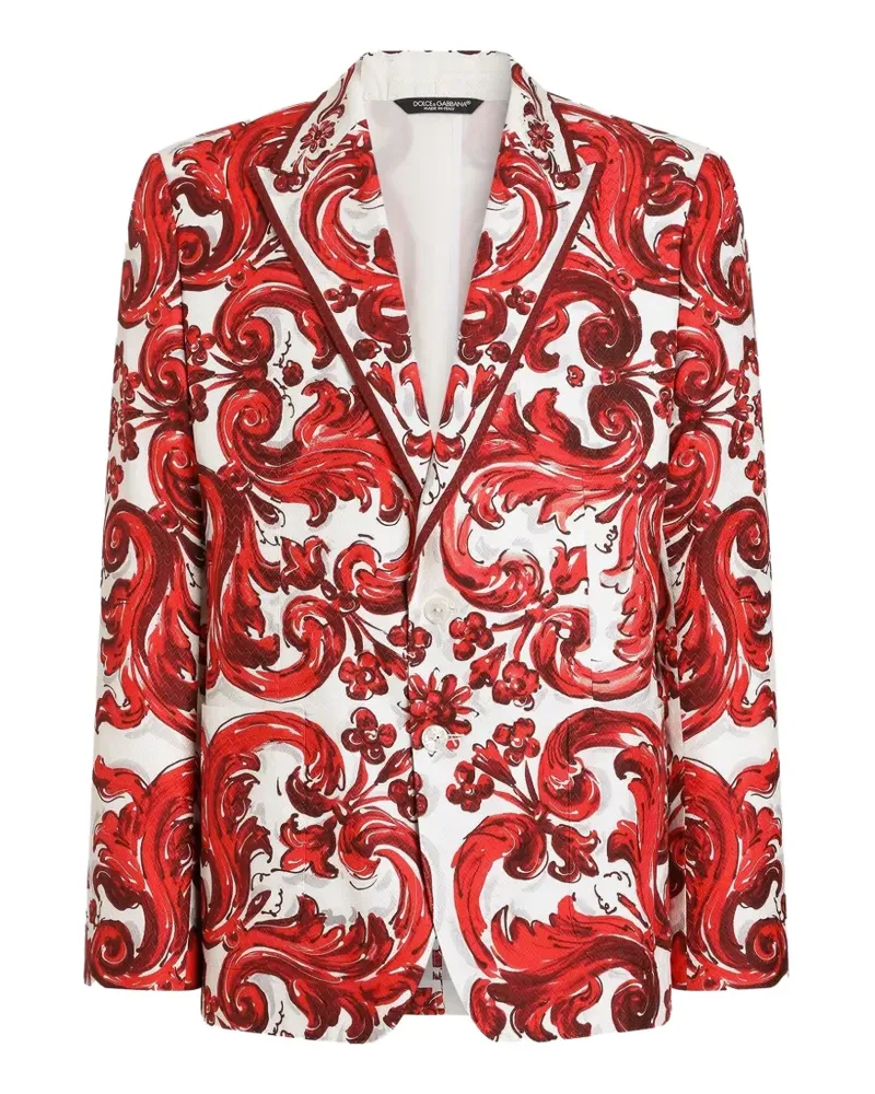 Dolce & Gabbana Leichte Sicilia Jacke aus Jacquard mit Majolica-Print - Weiß Weiß