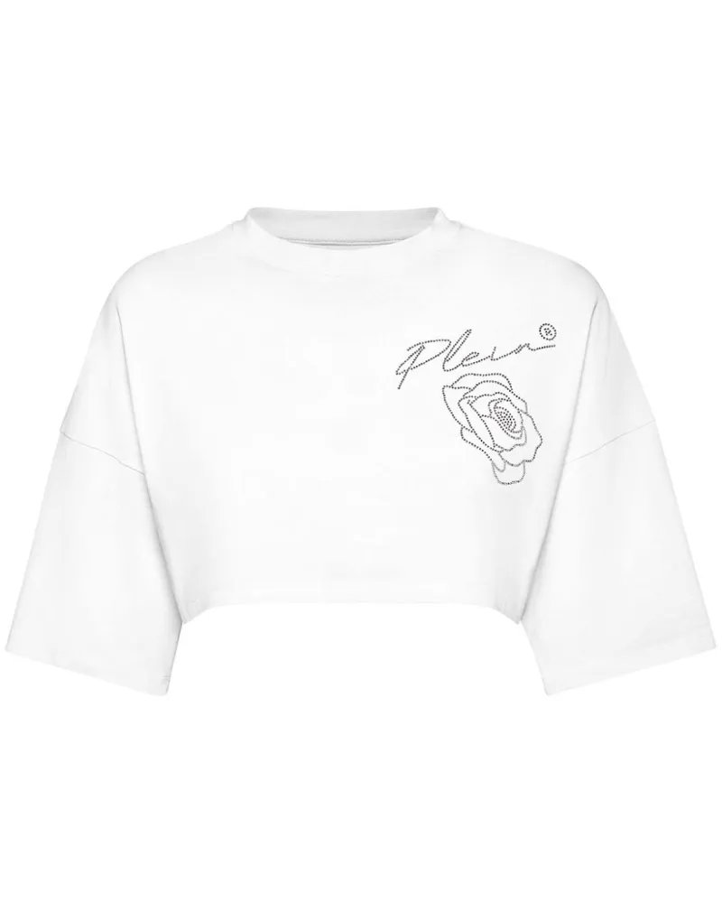 Philipp Plein Roses Cropped-T-Shirt - Weiß Weiß