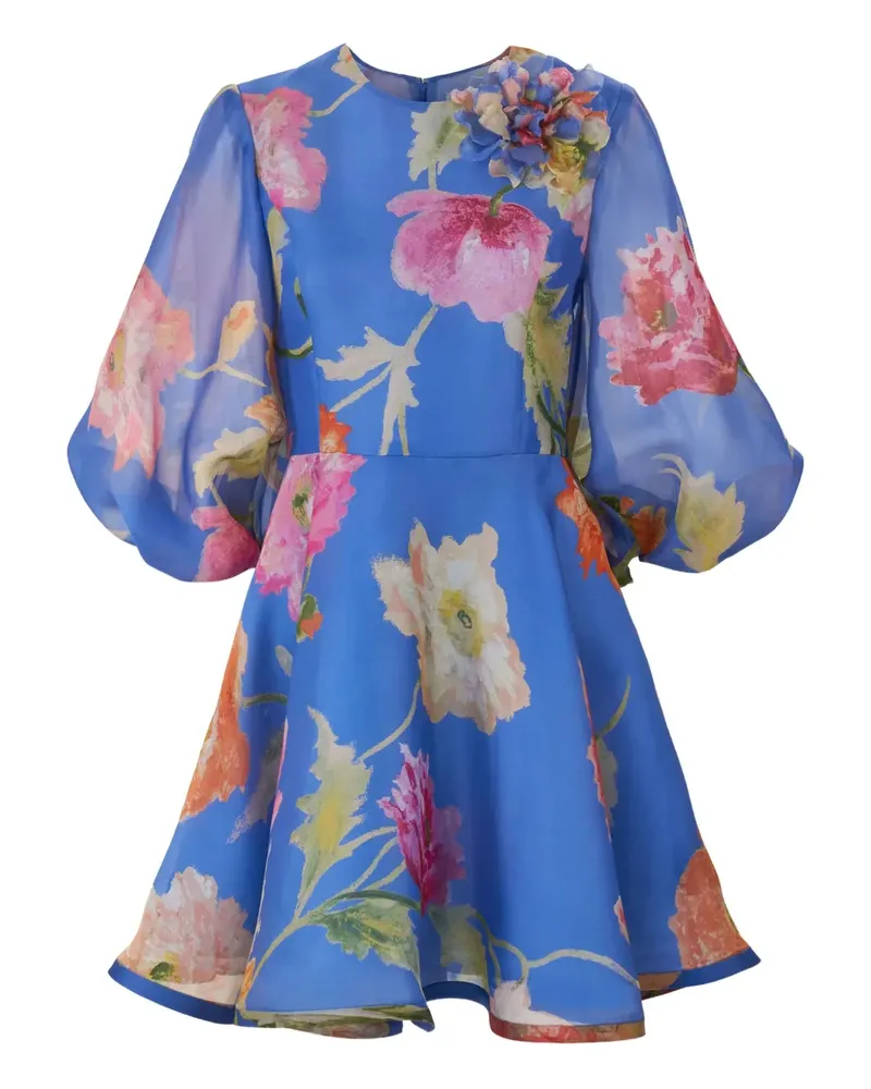 Carolina Herrera New York Organza-Minikleid mit Mohn-Print - Blau Blau