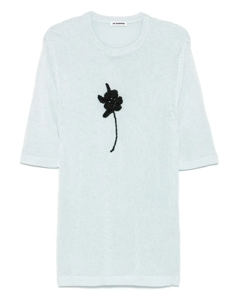 Jil Sander Gestricktes T-Shirt mit Häkelblume - Blau Blau