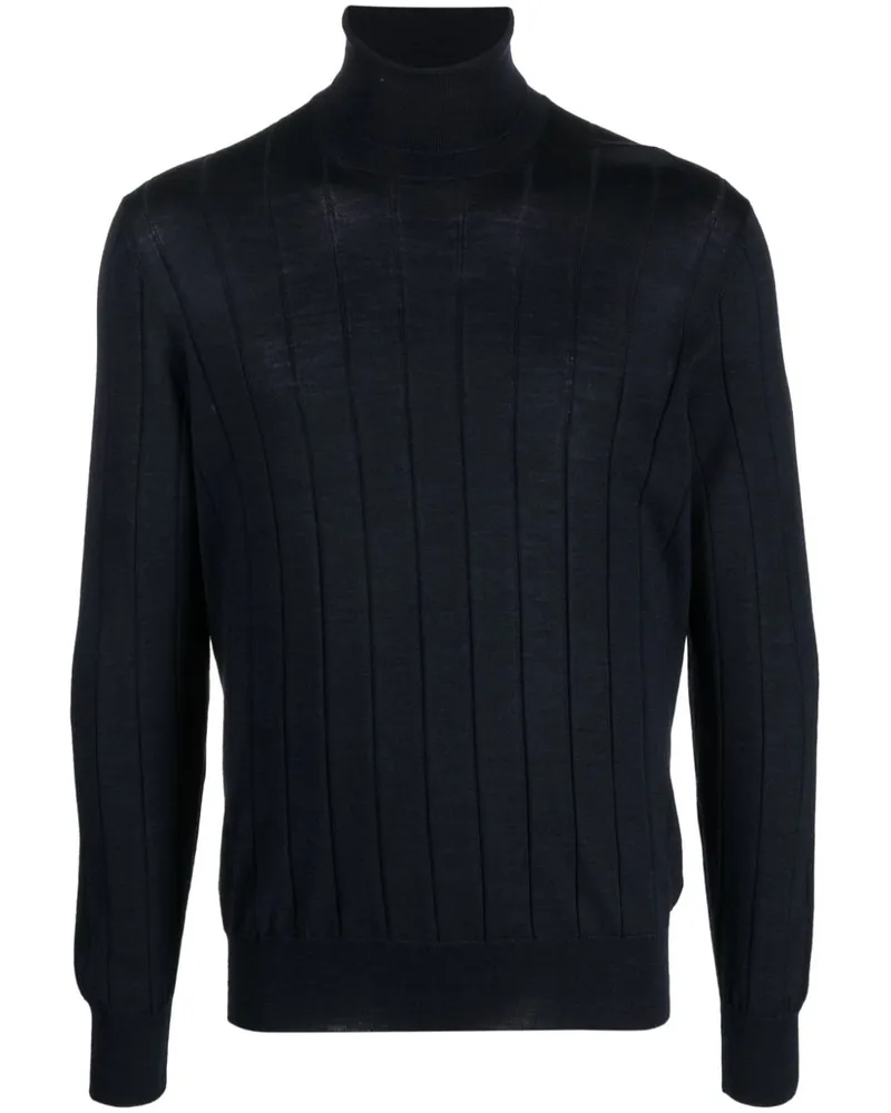 D4.0 Gerippter Rollkragenpullover Blau