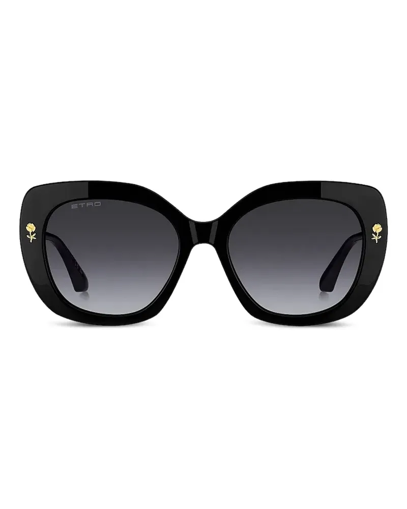 Etro Geometrische Sonnenbrille mit Rosendetail - Schwarz Schwarz