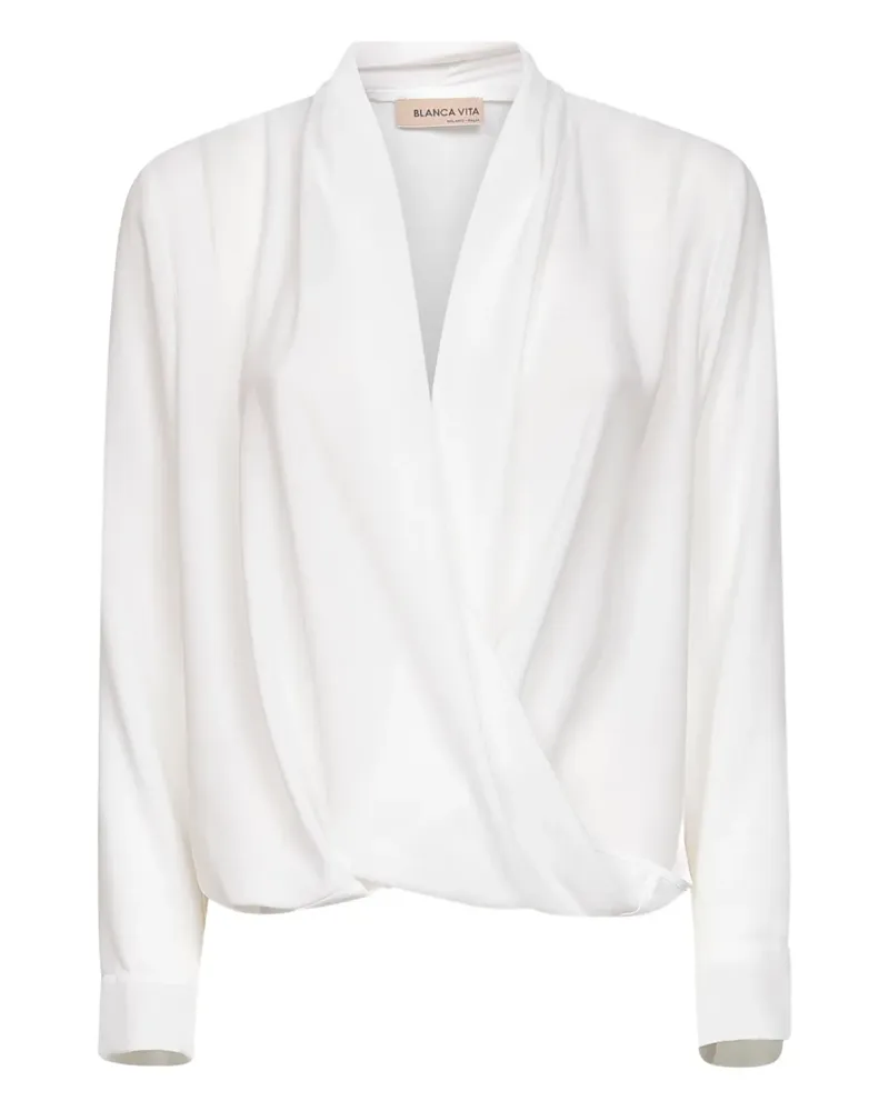 Blanca Drapierte Bluse mit V-Ausschnitt - Weiß Weiß