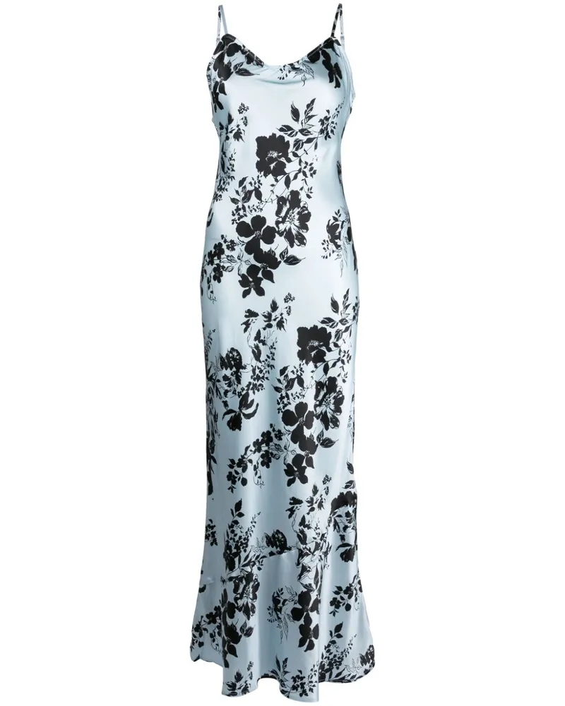 Reformation Seidenkleid mit Blumen-Print Blau