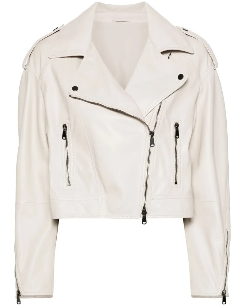 Brunello Cucinelli Lederjacke mit fallendem Revers - Nude Nude