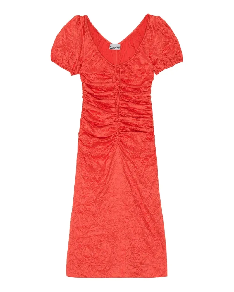 Ganni Midikleid mit Raffungen - Rot Rot