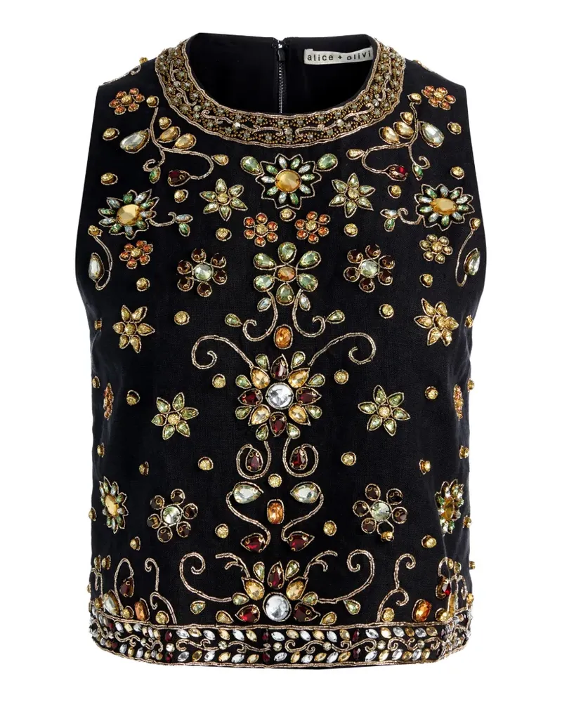 Alice + Olivia Kristallverziertes Top - Schwarz Schwarz