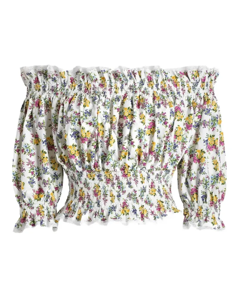 Dolce & Gabbana Schulterfreies Oberteil mit Blumen-Print - Weiß Weiß
