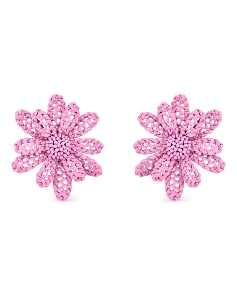 Oscar de la Renta Silberohrstecker im Blüten-Design - Rosa Rosa