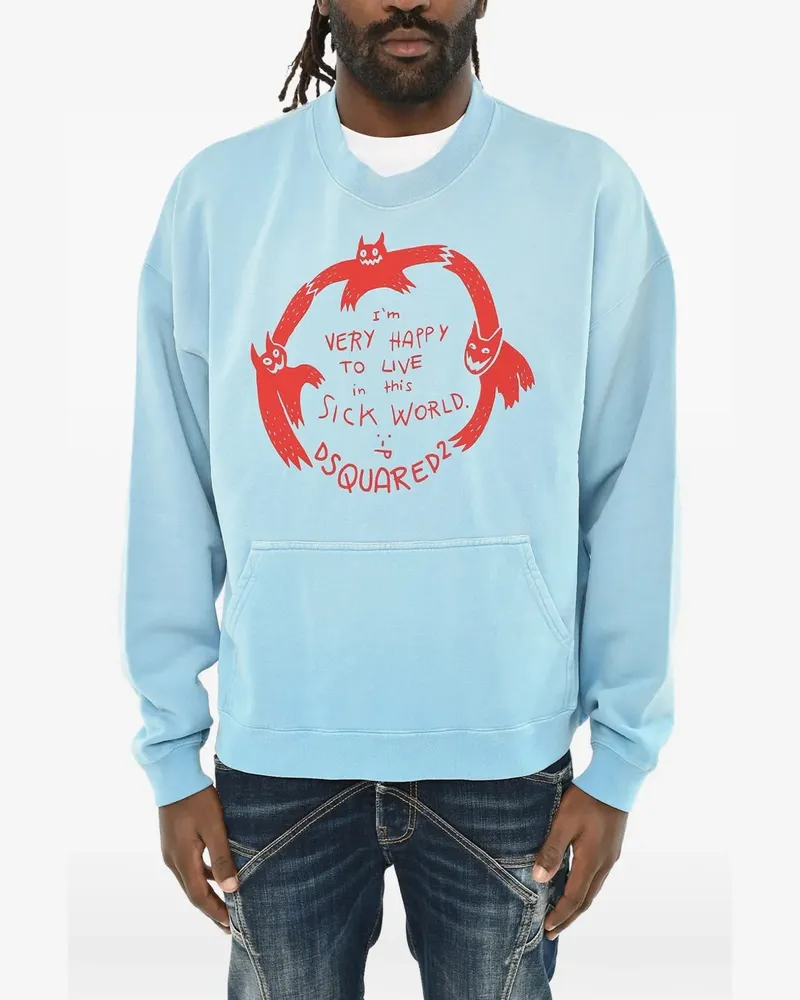 Dsquared2 Brushed logo-print pouch-pocket sweater - Blau Blau