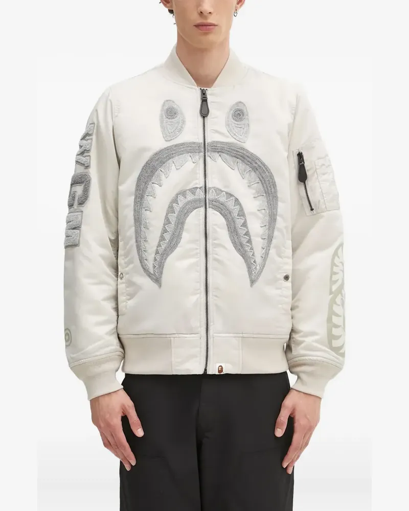 BAPE Bomberjacke mit Hai-Stickerei - Weiß Weiß