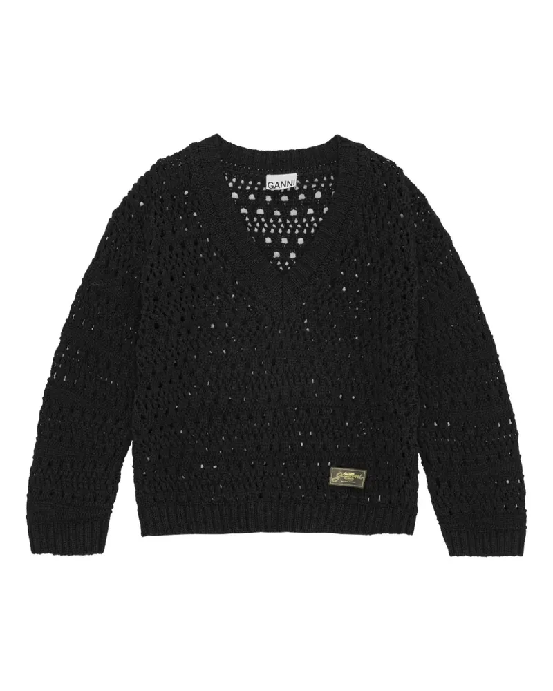 Ganni Pullover mit Lochstrickmuster - Schwarz Schwarz
