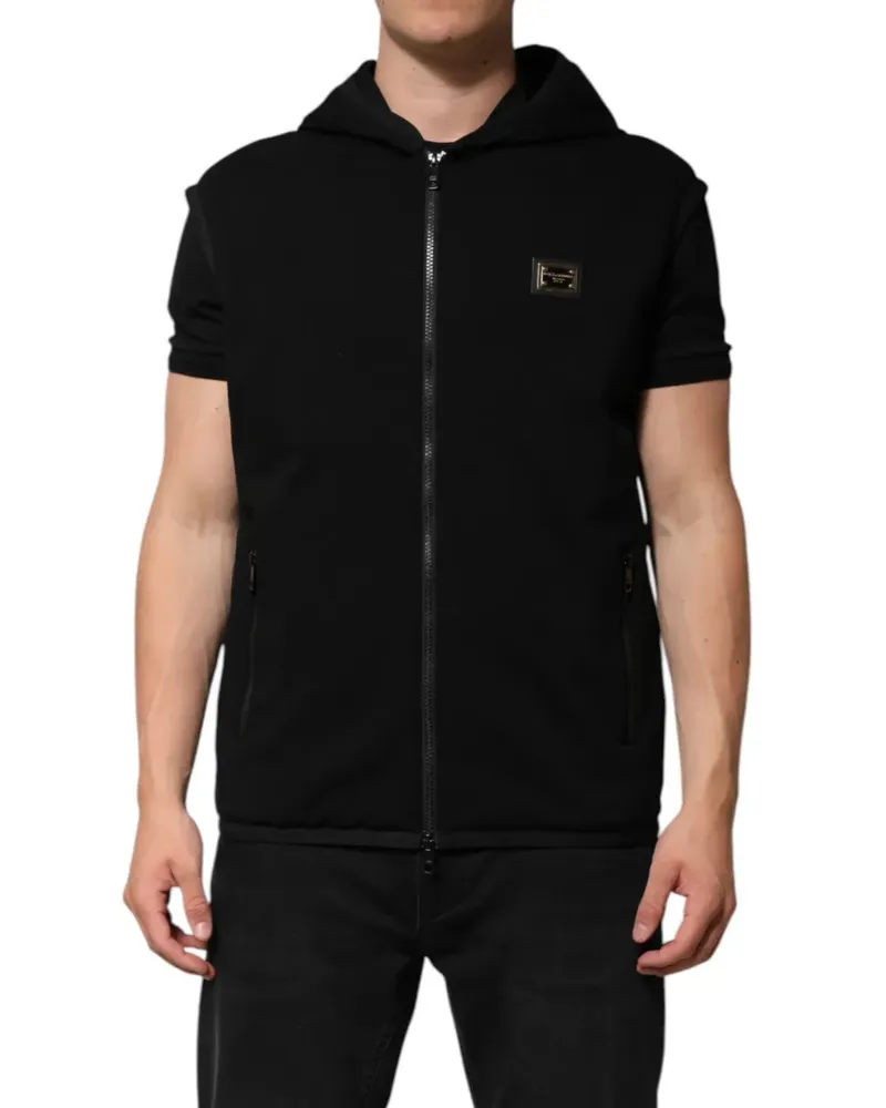 Dolce & Gabbana Ärmelloser Hoodie mit Logo-Schild - Schwarz Schwarz