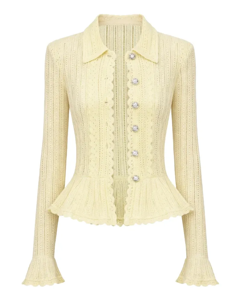 Self-Portrait Cardigan mit Lochstrickmuster - Gelb Gelb