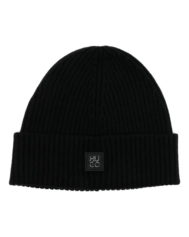 HUGO BOSS Beanie mit Logo-Patch - Schwarz Schwarz