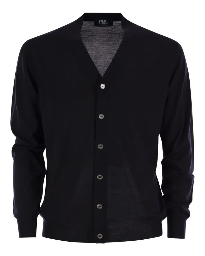 Fedeli Geknöpfter Cardigan mit V-Ausschnitt - Blau Blau
