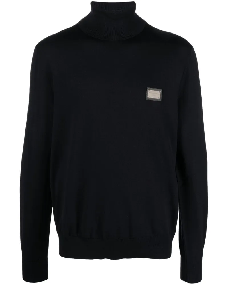 Dolce & Gabbana Rollkragenpullover mit Logo-Patch - Blau Blau