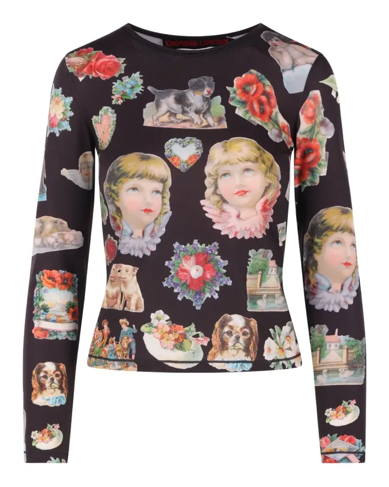 CHOPOVA LOWENA Langarmshirt mit grafischem Print - Schwarz Schwarz