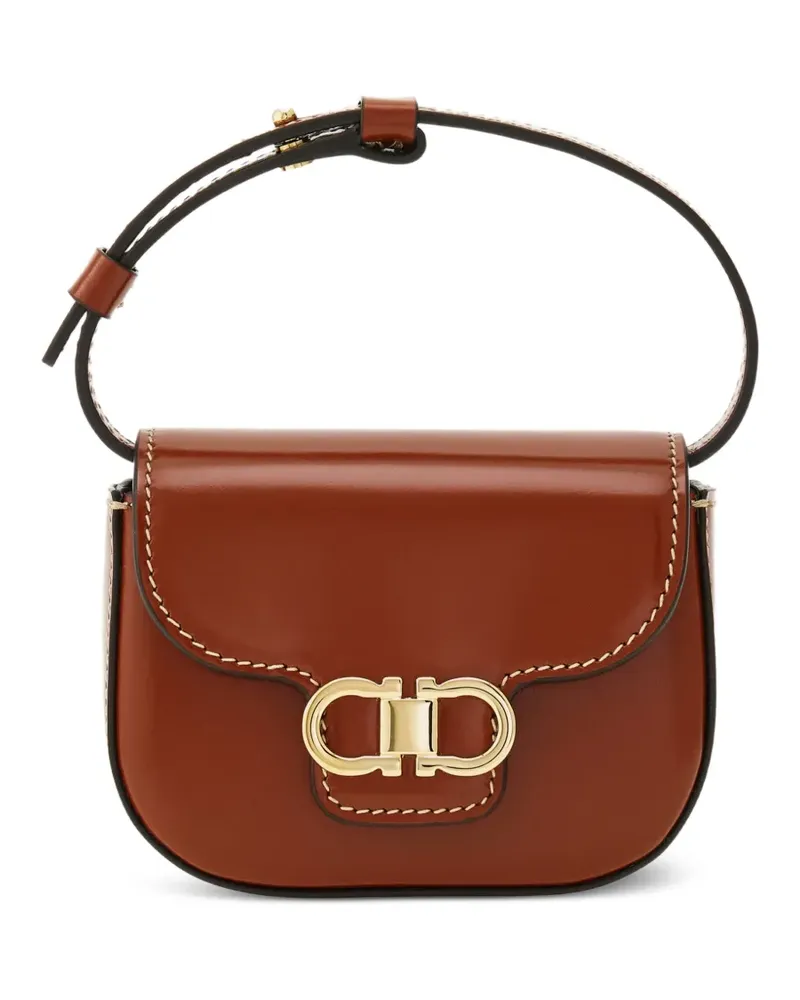 Ferragamo Mini Double Gancini North-South Umhängetasche - Braun Braun