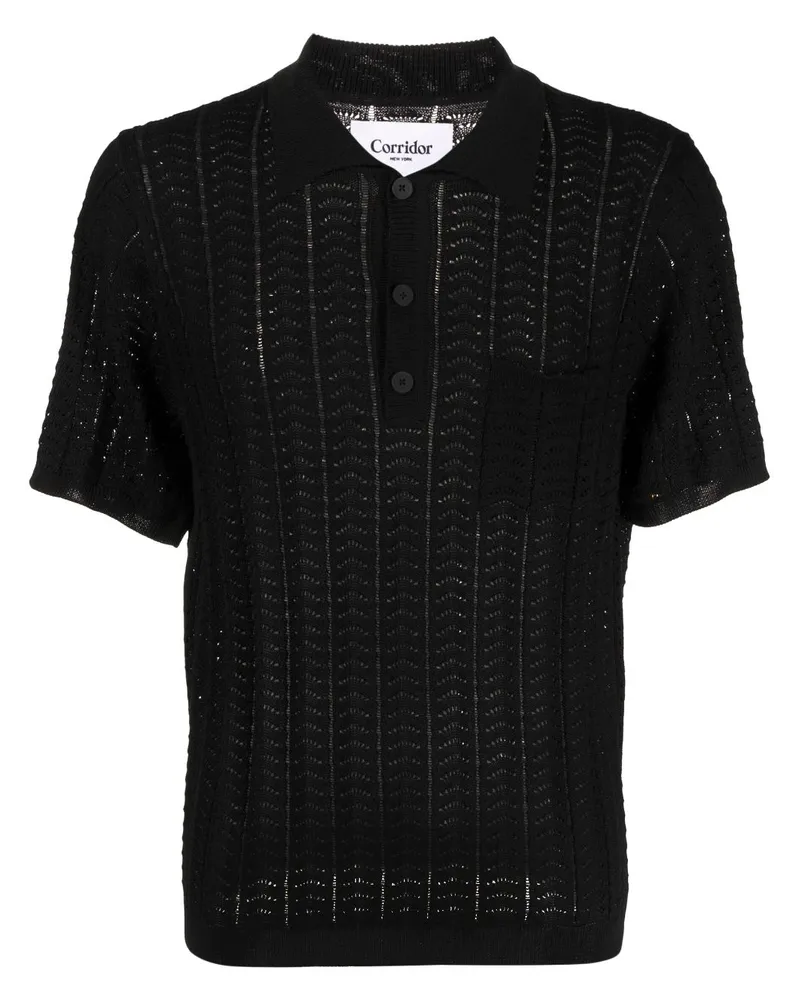 Corridor Poloshirt mit Lochstrickmuster Schwarz