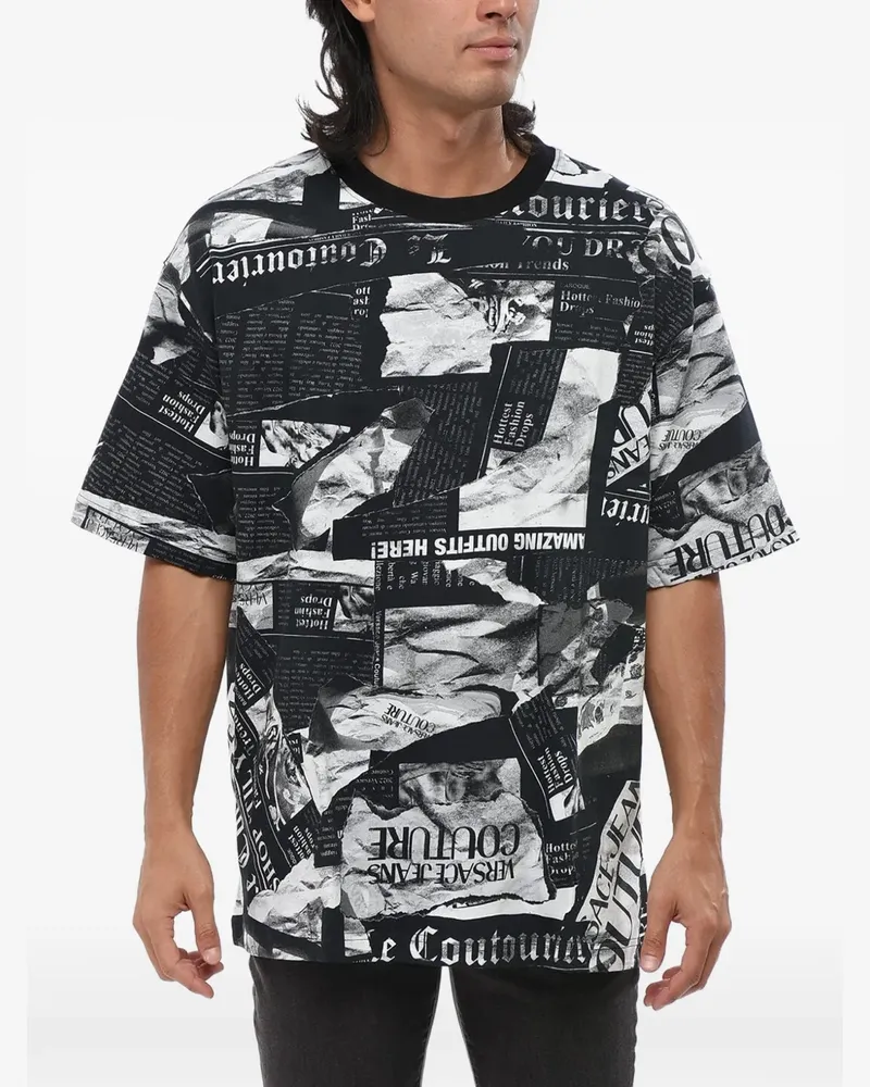 Versace Jeans T-Shirt mit Zeitungs-Print - Schwarz Schwarz