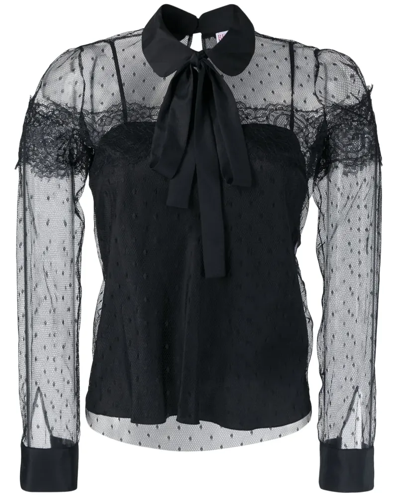 RED Valentino Bluse aus Point d'Esprit - Schwarz Schwarz