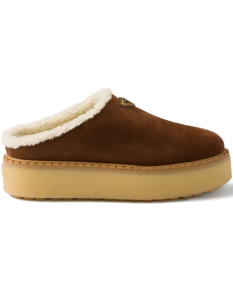 Prada Mules mit Shearling-Futter - Braun Braun