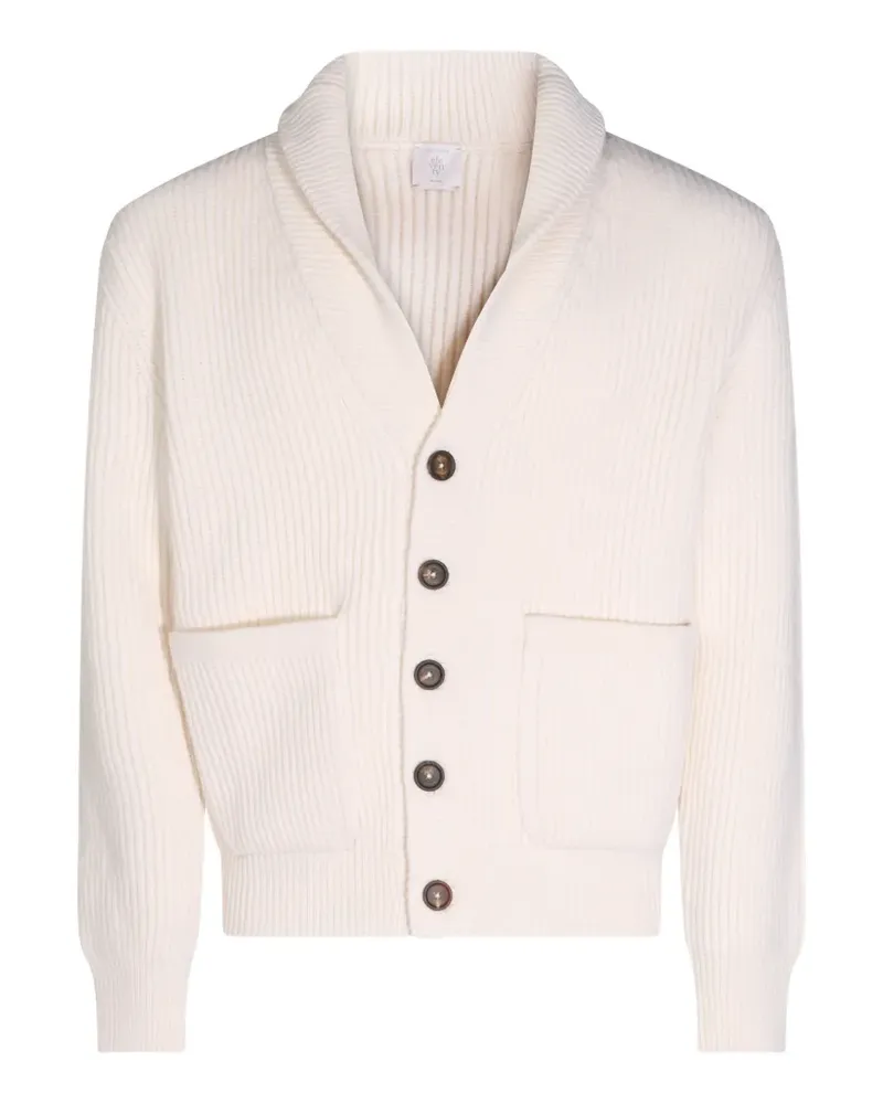 Eleventy ribbed-knit shawl-collar cardigan - Weiß Weiß
