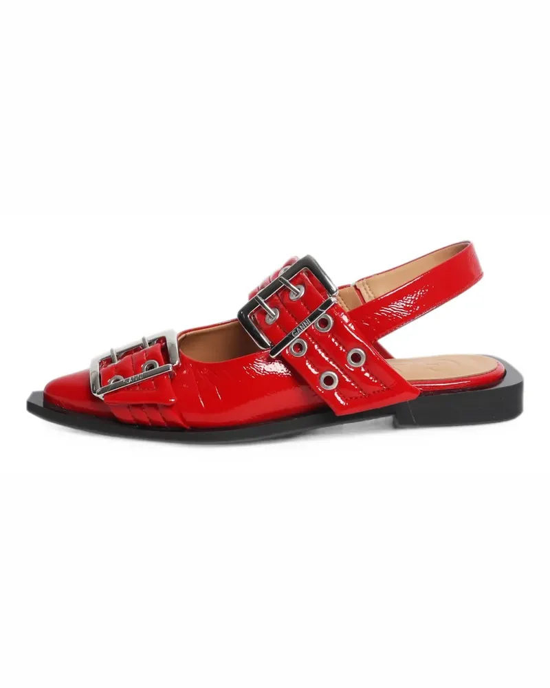 Ganni Ballerinas aus Lackleder mit Schnalle - Rot Rot