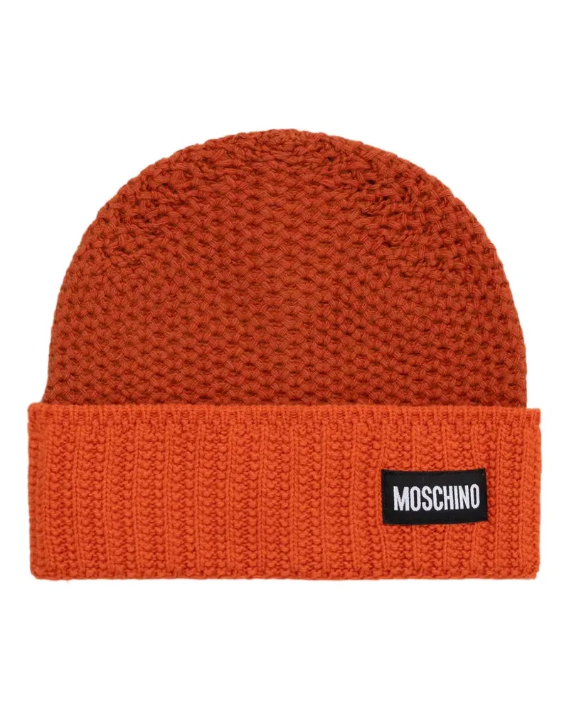 Moschino Grob gestrickte Mütze mit Logo-Patch - Orange Orange