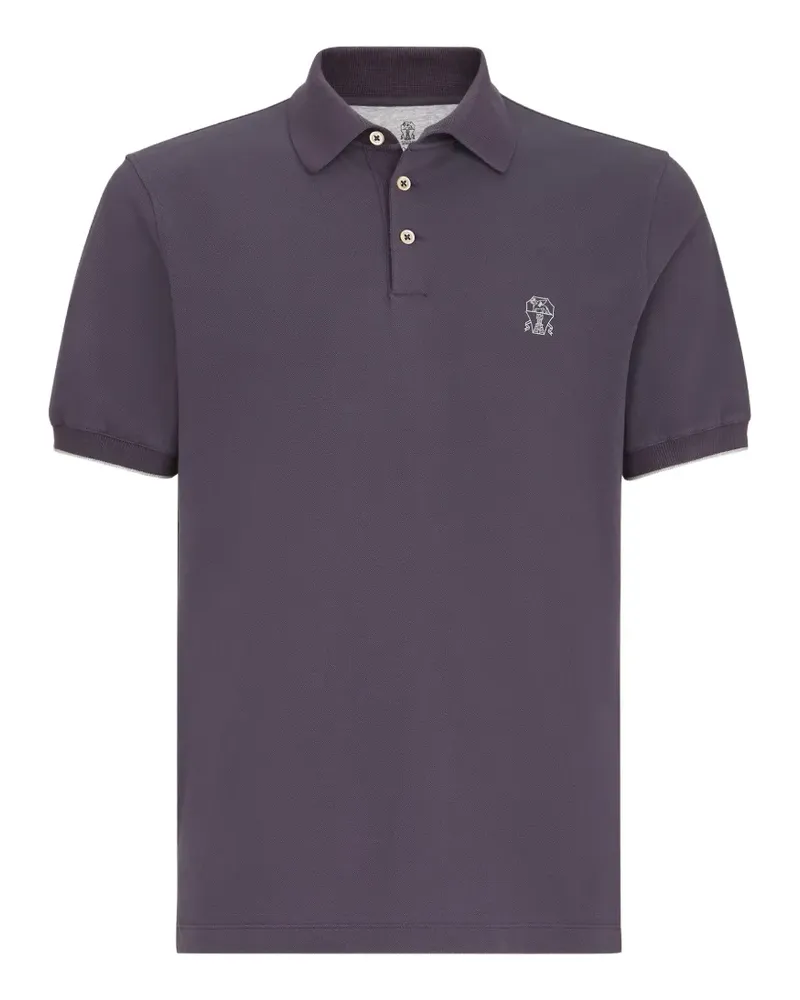 Brunello Cucinelli Poloshirt aus Baumwoll-Piqué mit Logo - Violett Violett
