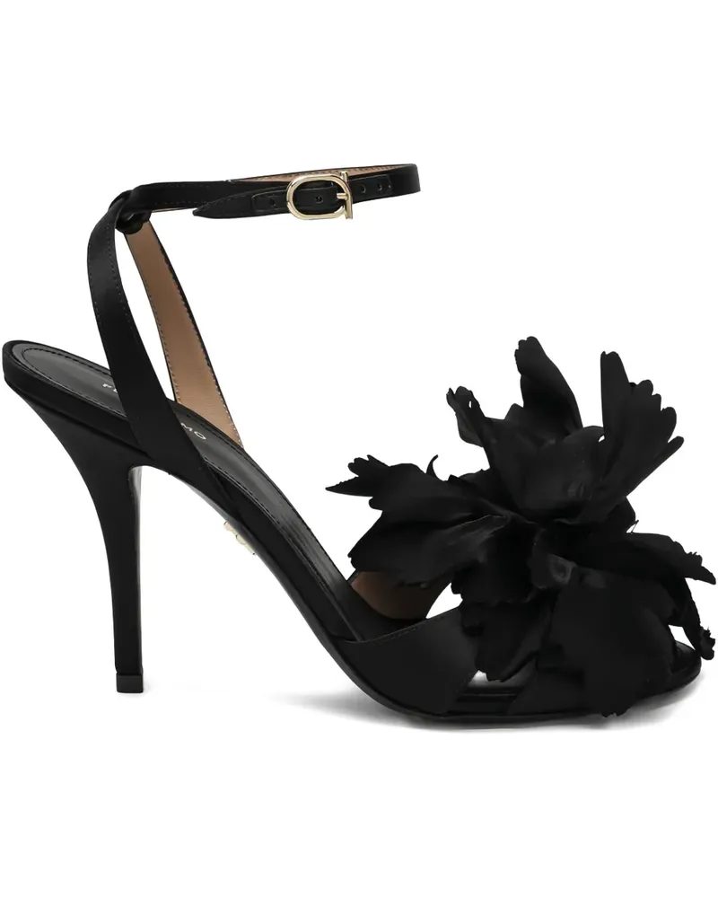 Ferragamo Knöchelriemen-Sandalen mit Blumenapplikation 90mm - Schwarz Schwarz