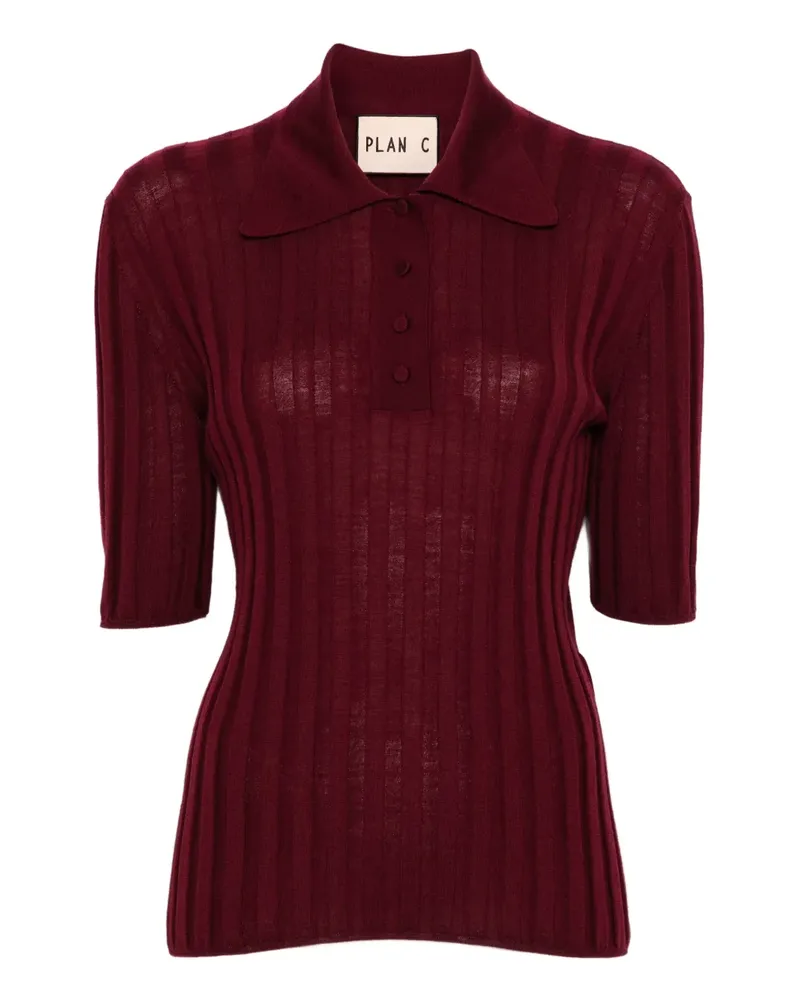 PLAN C Geripptes Poloshirt - Rot Rot