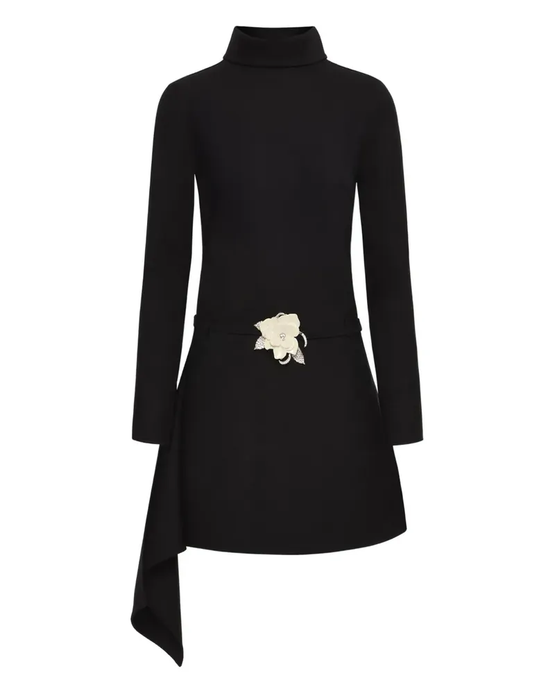 Oscar de la Renta Stehkragen-Kleid mit Blumengürtel - Schwarz Schwarz