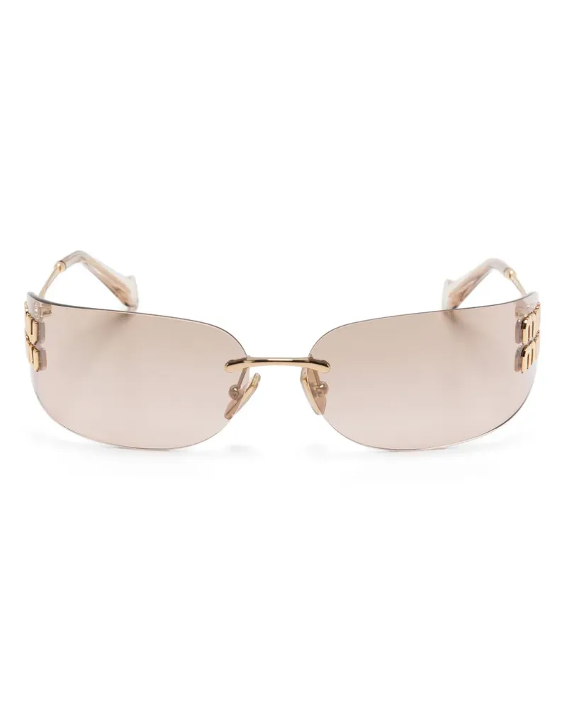 Miu Miu Sonnenbrille mit Logo-Schild - Gold Gold