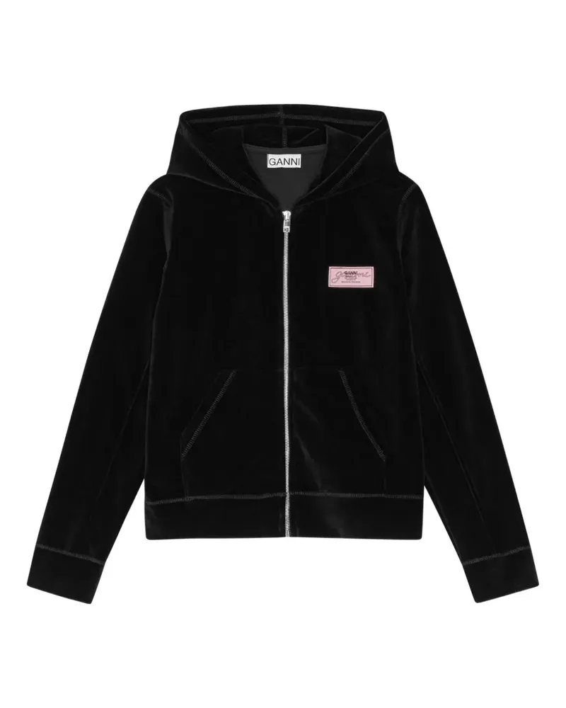 Ganni velour zip-up hoodie - Schwarz Schwarz
