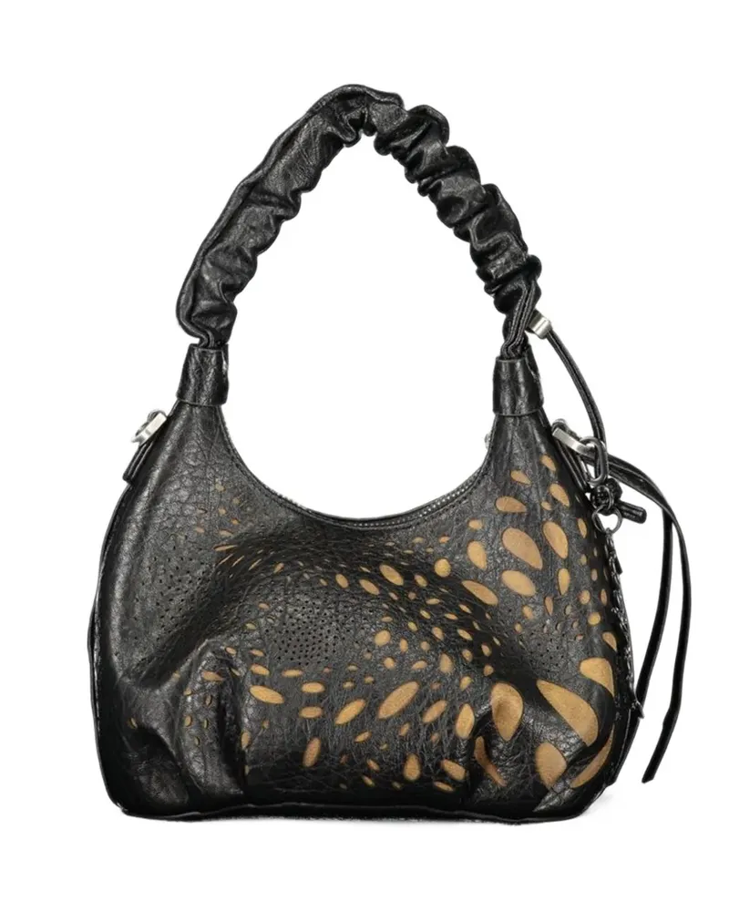 Desigual perforated ruched-handle mini tote bag - Schwarz Schwarz