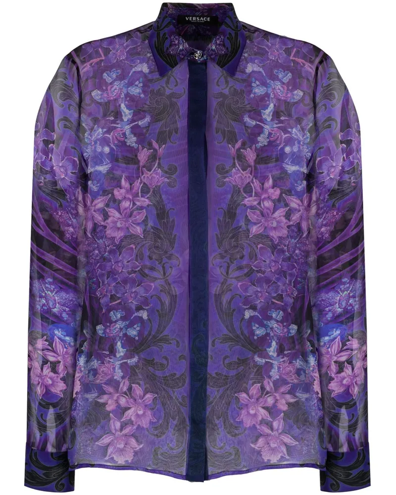 Versace Hemd mit Orchideenmuster - Schwarz Schwarz