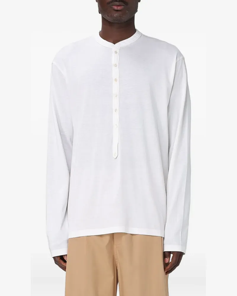 Laneus Langarmshirt mit Knopfleiste - Weiß Weiß