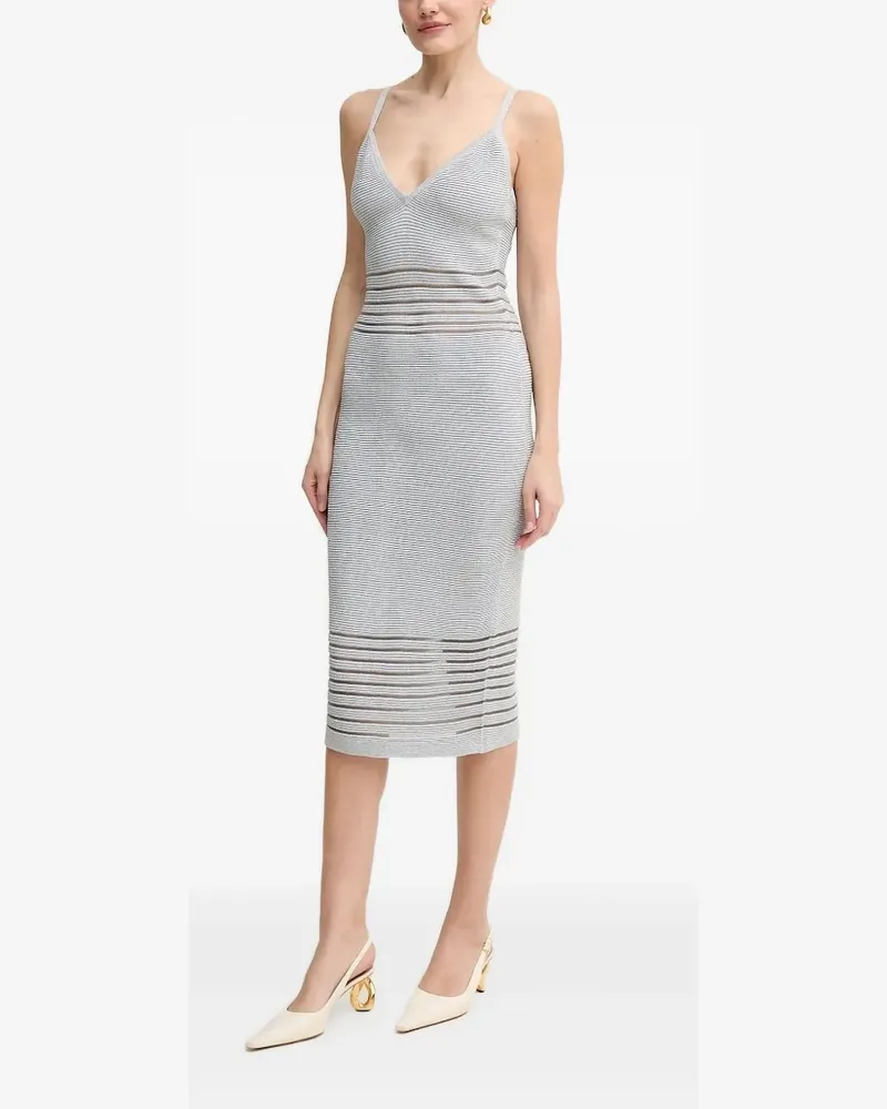 Hervé Léger Geripptes Kleid mit V-Ausschnitt - Grau Grau